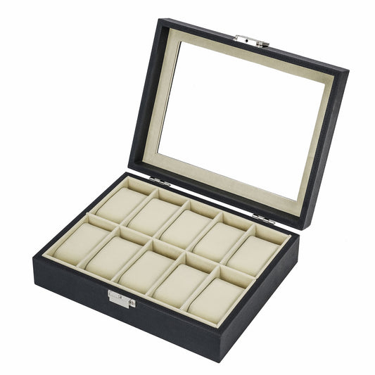 10 Slots Watch Organizer Case Black Herringbone Leather Watch Box With Factory Price