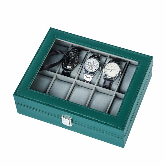 10-slot watch organizer box green color pu leather watch case with factory price