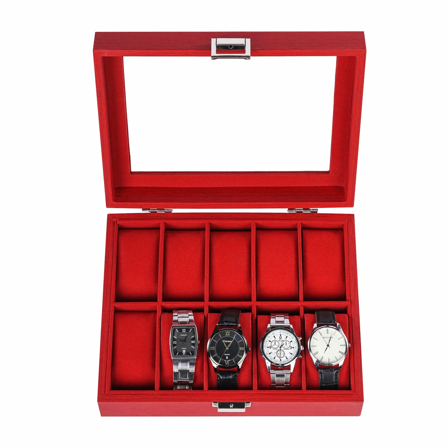 High quality 10-slot red watch organizer box facotry direct supply watch case with velvet lining