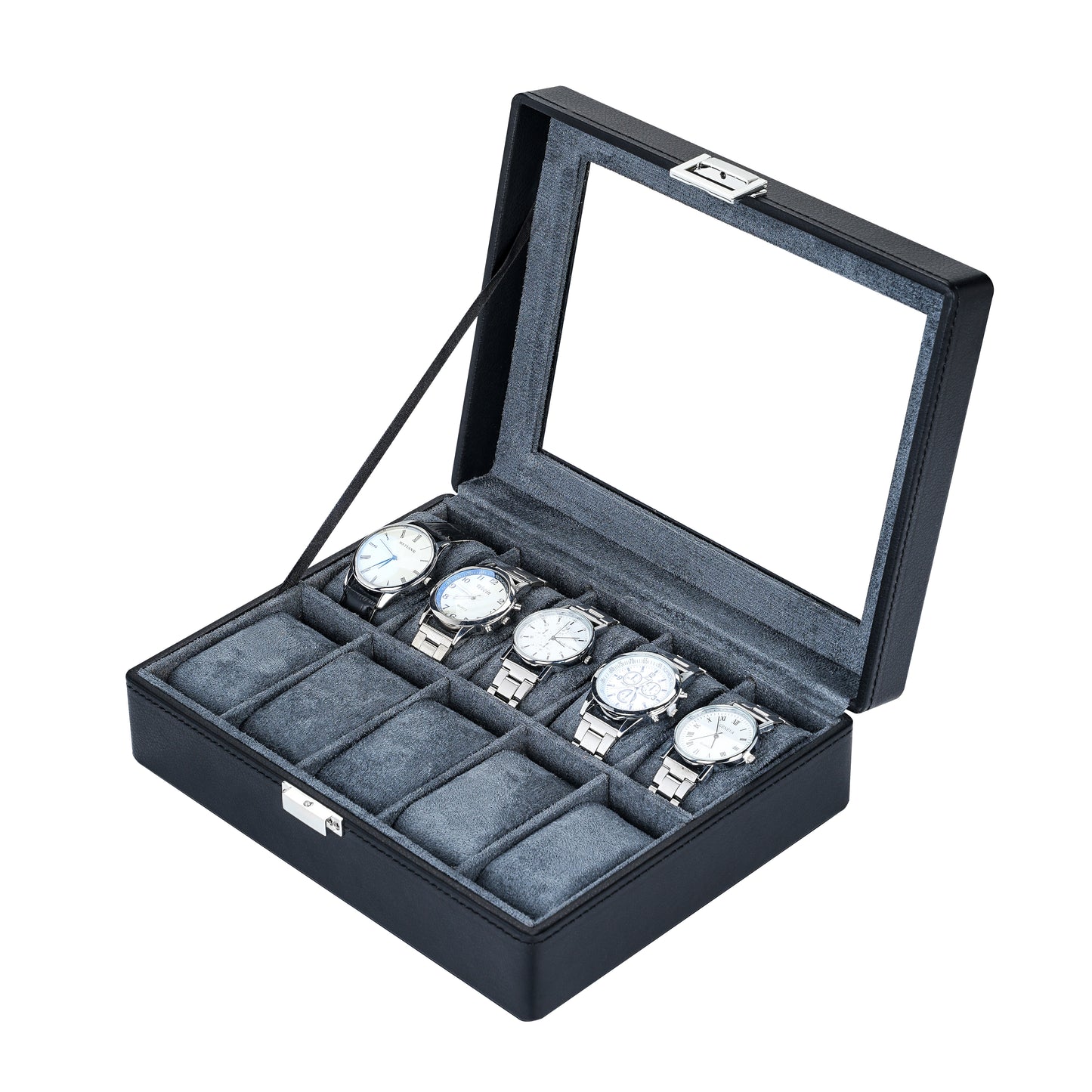 10-Slots Custom Black Litchi Texture Watch Display Box