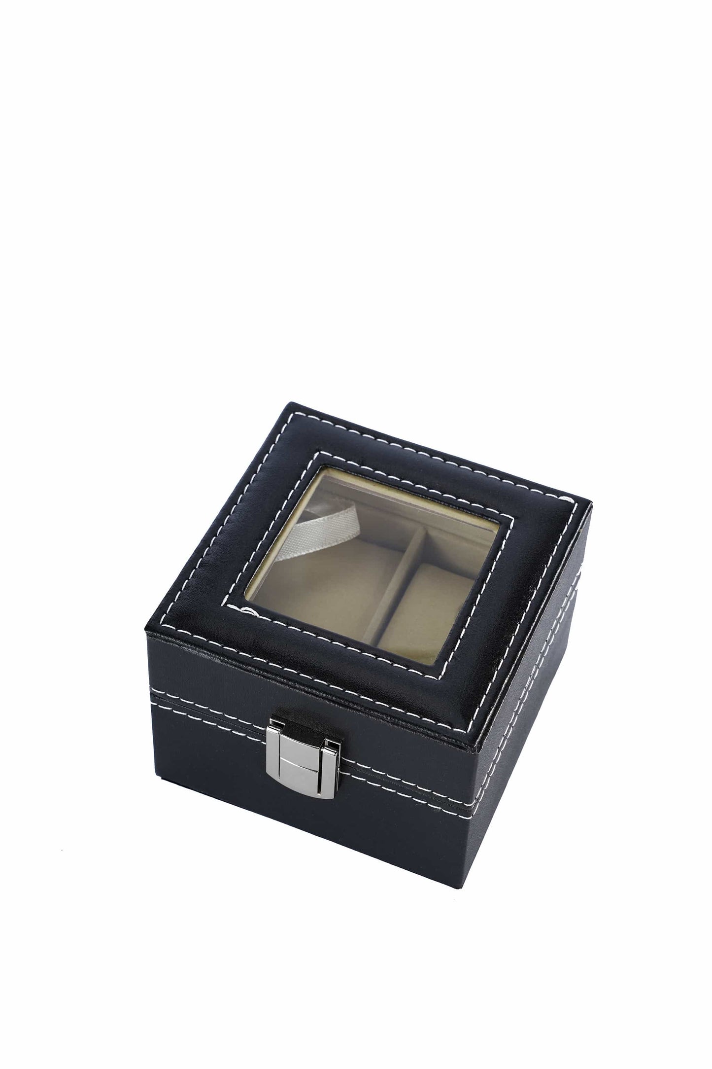 Faux leather 2 slots watch storage organizer box with real glass lid for men and women