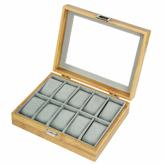High-grade 10 slots bamboo grain luxury watch case factory direct supply watch storage box