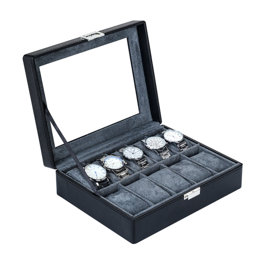 10-Slots Custom Black Litchi Texture Watch Display Box