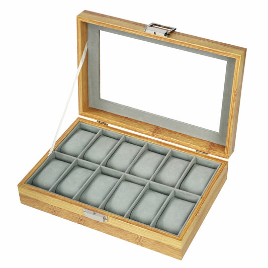 Factory direct supply 12 slots bamboo grain luxury watch case high-grade watch storage box
