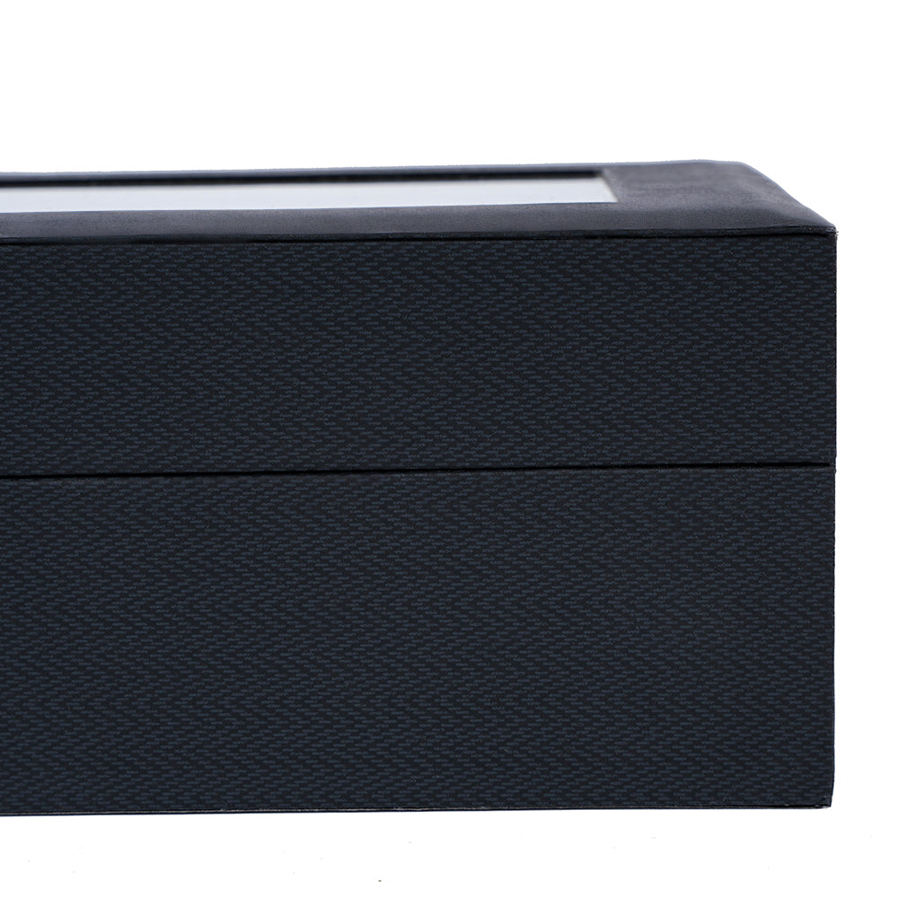 12 Slots Watch Organizer Case Black Herringbone PU Leather Watch Box with Real Glass Lid