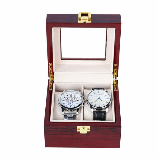 High Glossy 2 Slots Red Wood Lacquered Glass Lid Couple Wrist Watch Display Storage Box Case Organizer