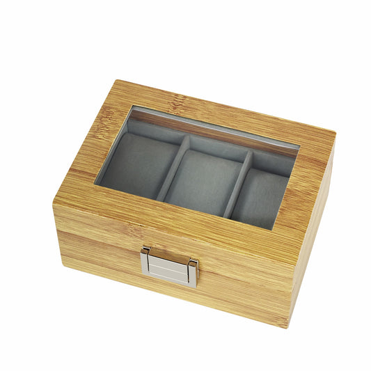 Luxury 3 slots bamboo grain watch storage box high-grade watch case with factory direct price