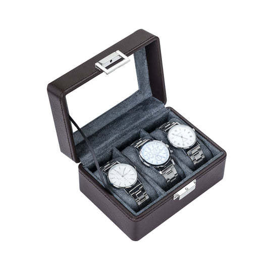 3-Solts Pebble Texture Brown Watch Box – Natural Elegance Series