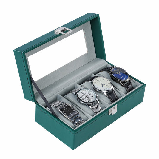 4-slot watch organizer box green faux pu leather watch storage case supplied by watch box manufacturer