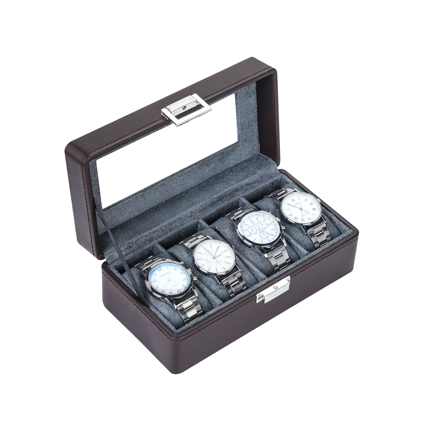 4-Solts Coffee Brown Pebble Grain Luxury Watch Case