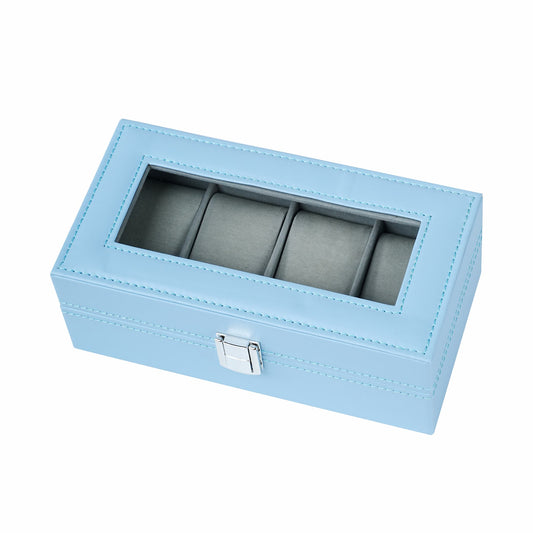 4 Slots Blue Watch Storage Case High-end PU Leather Watch Display Box