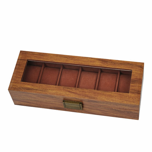 6 Slots Watch Organizer Case Brown Watch Box With Factory Price For Home Decoration