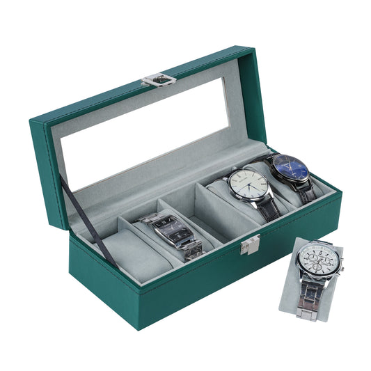 5-slot watch organizer box green color pu leather watch case with factory price