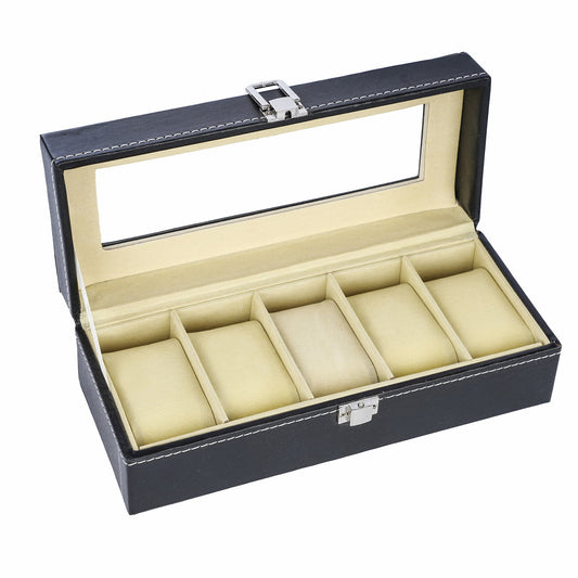 Factory direct supply faux leather 5 slots watch storage organizer box with velvet lining
