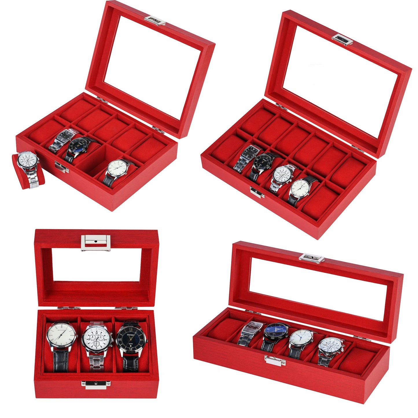 New arrival 6 slots watch organizer box red watch case with factory price