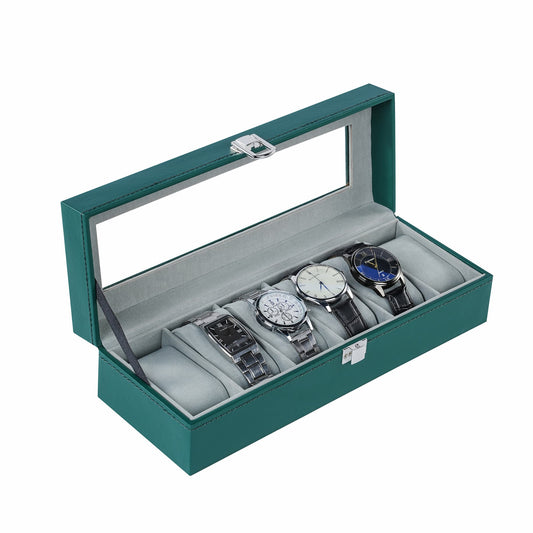 6-slot watch organizer box green color pu leather watch case with factory price