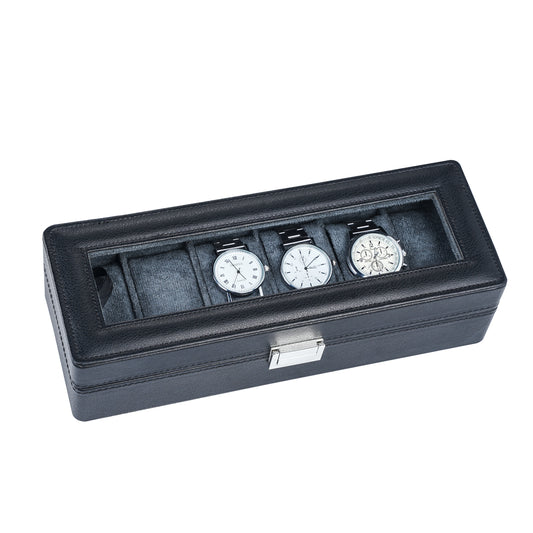 6-Slots Luxury Rigid Watch Box in Black Litchi Finish