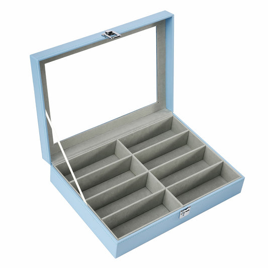 8-slot Sunglasses Storage Case Blue PU Leather Display Box Glasses Organizer Case