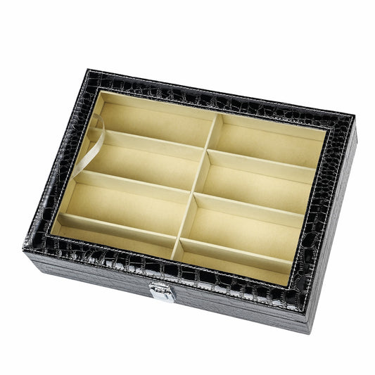 8 Slots Black Sunglasses Display Case Crocodile Grained PU Leather Eyeglasses Storage Case