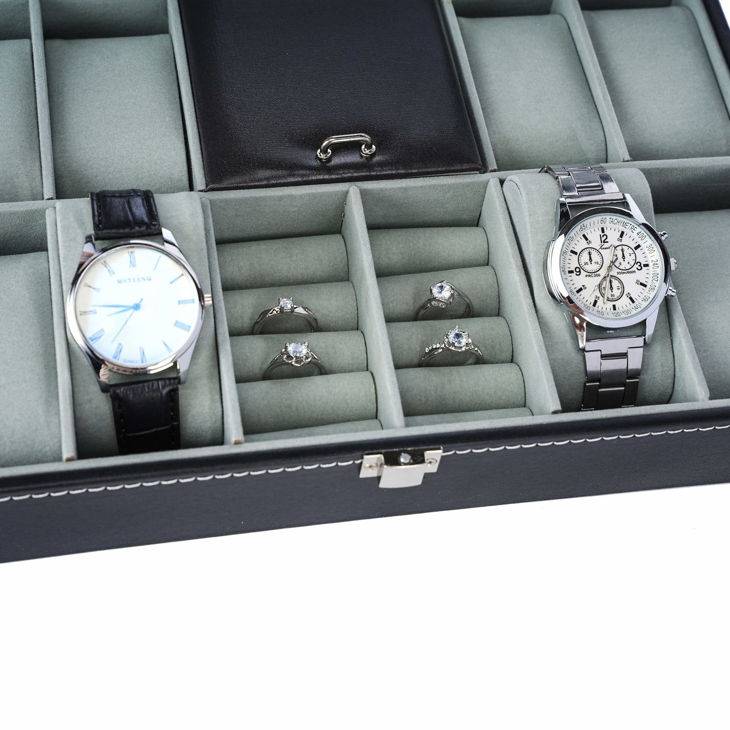 New arrival watch box jewerly case with real glass lid, 8 slots for watches and 2 slots for jewelries