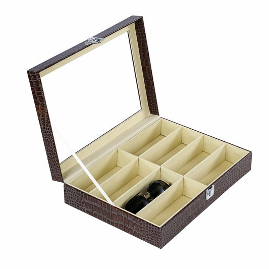 8 Slots Sunglasses Display Case Brown Eyeglasses Display Storage Crocodile Grained Sunglasses Storage Case