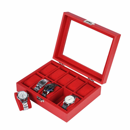 High quality 10-slot red watch organizer box facotry direct supply watch case with velvet lining