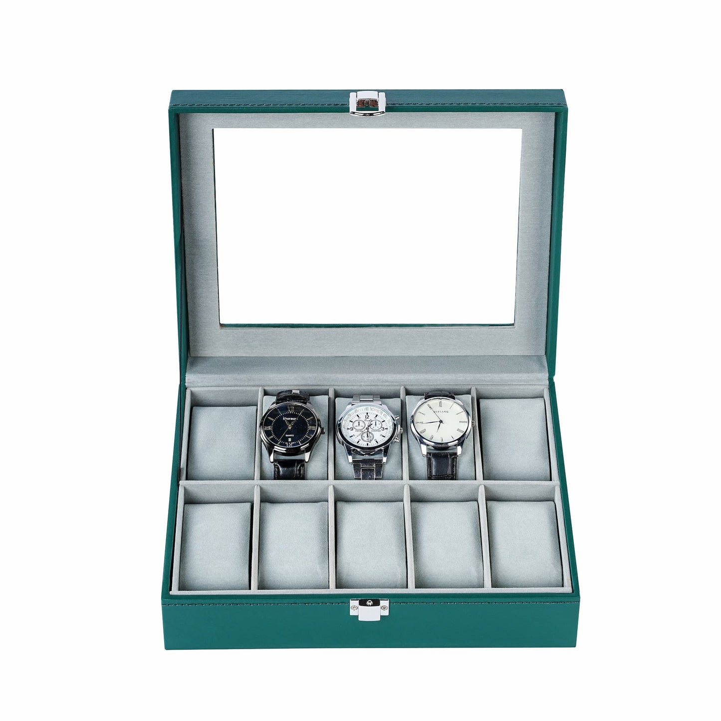 12-slot watch organizer box green color pu leather watch case with factory price
