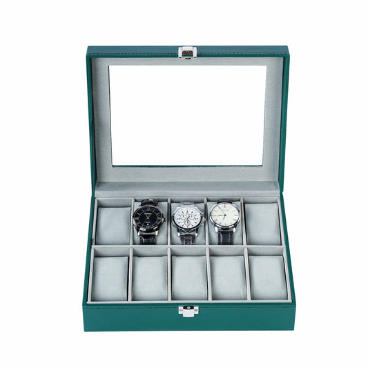 10-slot watch organizer box green color pu leather watch case with factory price