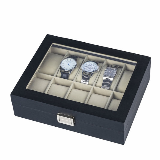 10 Slots Watch Organizer Case Black Herringbone Leather Watch Box With Factory Price