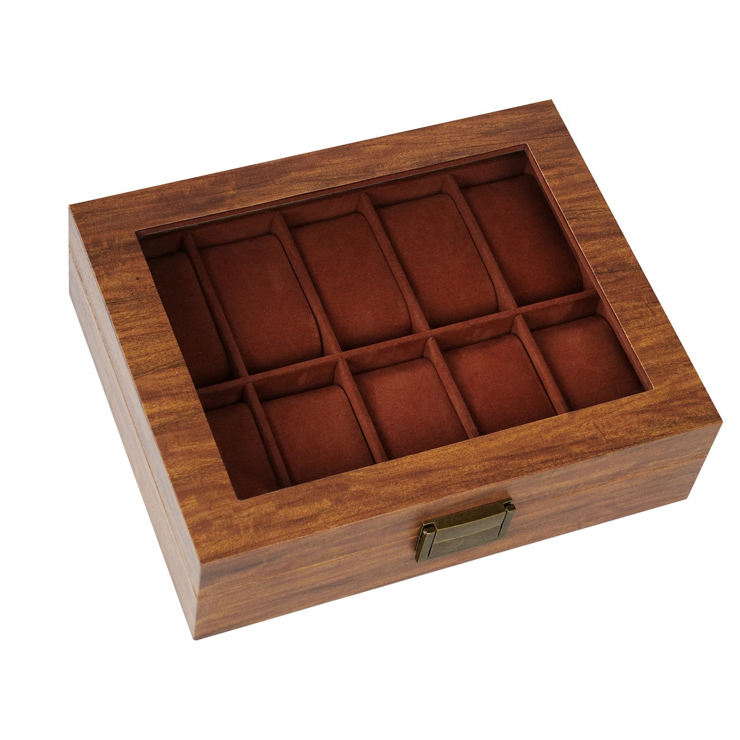 10 Slots Brown Fancy Paper Watch Organizer Case Factory Direct Supply Watch Box With Real Glass Lid