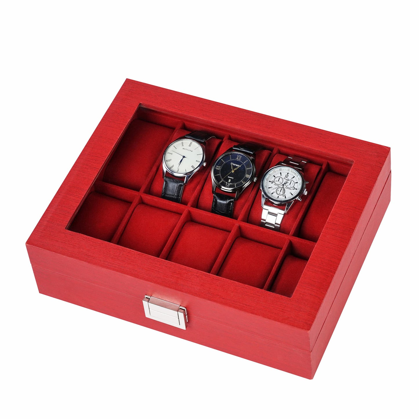 High quality 10-slot red watch organizer box facotry direct supply watch case with velvet lining