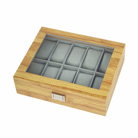 High-grade 10 slots bamboo grain luxury watch case factory direct supply watch storage box