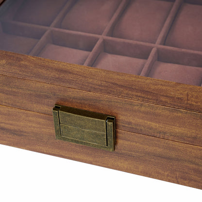 10 Slots Brown Fancy Paper Watch Organizer Case Factory Direct Supply Watch Box With Real Glass Lid