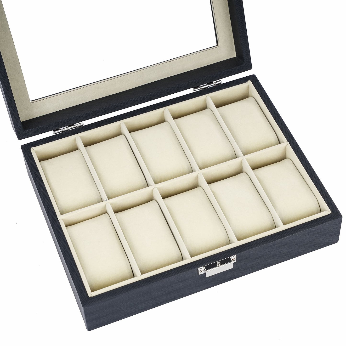 10 Slots Watch Organizer Case Black Herringbone Leather Watch Box With Factory Price