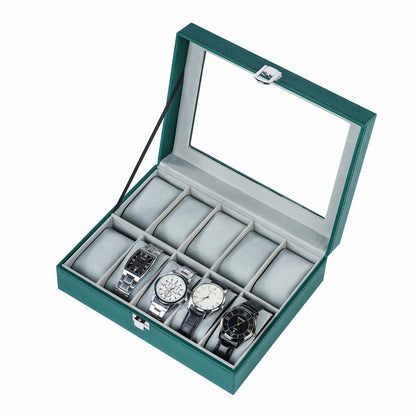 10-slot watch organizer box green color pu leather watch case with factory price