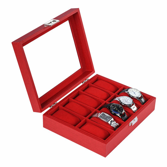 High quality 10-slot red watch organizer box facotry direct supply watch case with velvet lining