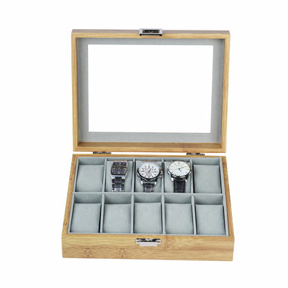 High-grade 10 slots bamboo grain luxury watch case factory direct supply watch storage box