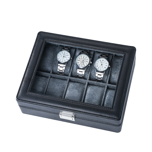 10-Slots Custom Black Litchi Texture Watch Display Box