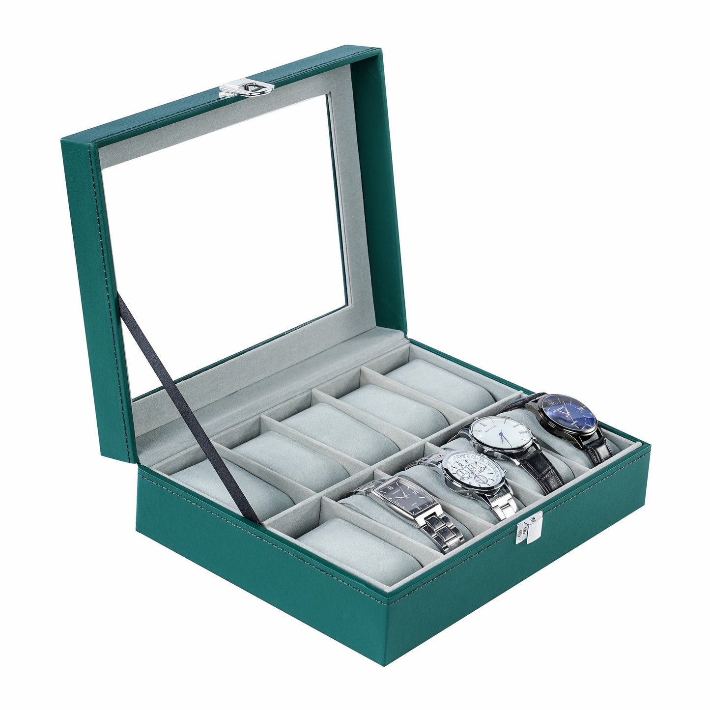 10-slot watch organizer box green color pu leather watch case with factory price