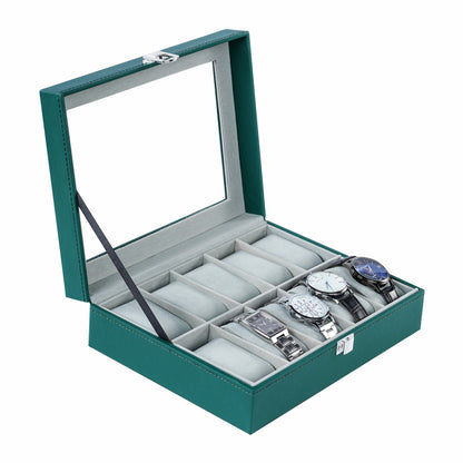 10-slot watch organizer box green color pu leather watch case with factory price