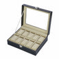 Factory supplied faux leather 10 slots watch storage organizer box with real glass lid for men and women