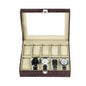 10 slots watch storage case brown crocodile grained pu leather watch box factory with real glass lid