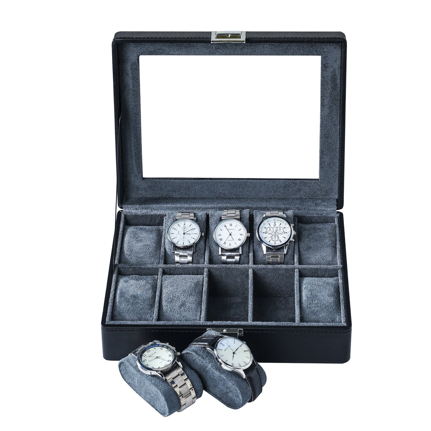 10-Slots Custom Black Litchi Texture Watch Display Box