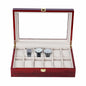 High-end Wooden Watch Box 12 Slots with Real Glass Window Spray Paint Red Watch Display Box