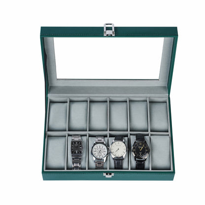 12-slot watch organizer box green color pu leather watch case with factory price