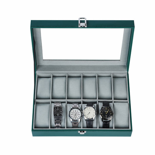 12-slot watch organizer box green color pu leather watch case with factory price