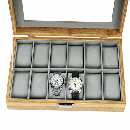 Factory direct supply 12 slots bamboo grain luxury watch case high-grade watch storage box