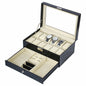 Double Layer 12 Slots Watch Box Organizer Display Case Black Crocodile Grained Leather Jewellery Bracelet Necklace Ring Double Storage Case