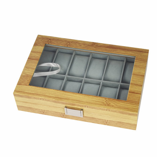 Factory direct supply 12 slots bamboo grain luxury watch case high-grade watch storage box