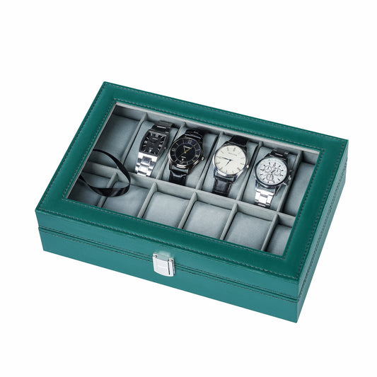 12-slot watch organizer box green color pu leather watch case with factory price